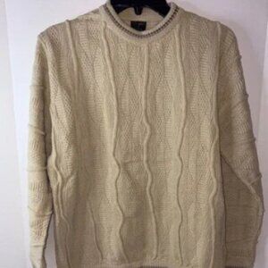 Bergati Cable Knit Sweate Neck Pullover Mens Textured Beige Large
